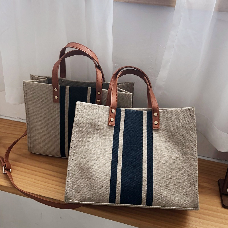 Diagonal Briefcase OL Business Commuting Striped Square Canvas Big Bag