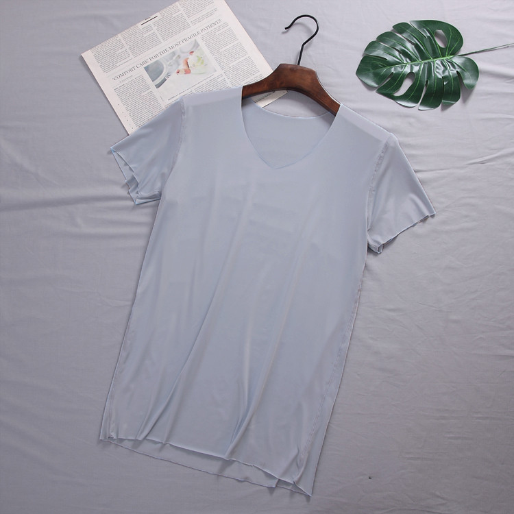 Men's Seamless T-shirt V-neck Free Cut Short Sleeves