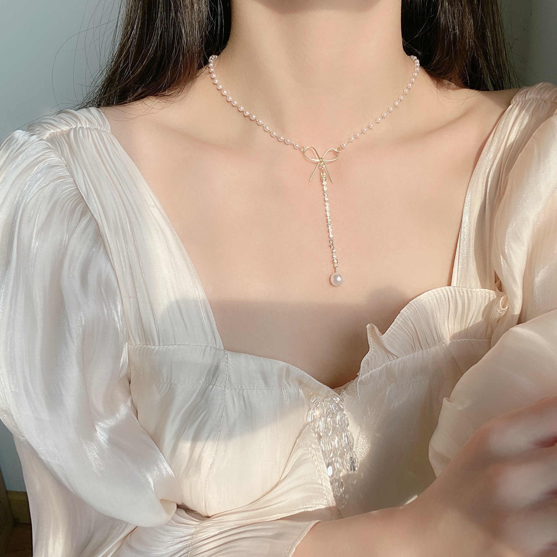 Super Fairy Gentle Bow Pearl Necklace New Ins Cool Style
