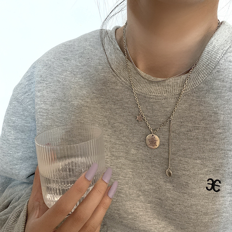 Fashion Retro Double-layer Letter Round Necklace