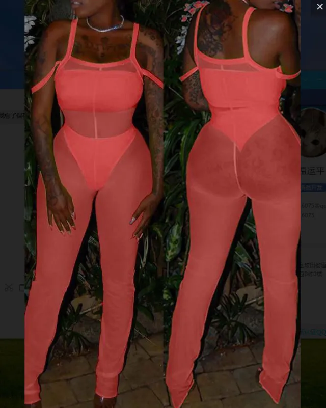 European And American Women's Clothing Mesh See through Jumpsuit Red - Shop at LoveMi