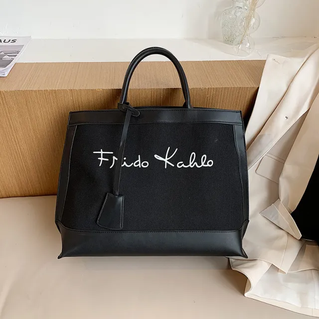 Single Shoulder Bag Ins Large capacity Contrast Canvas Female Bag Black - Shop at LoveMi