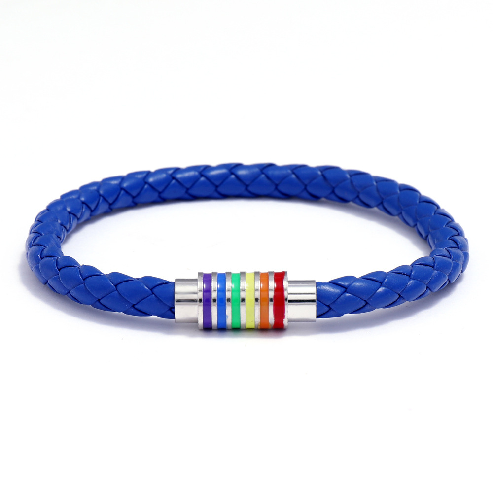 Woven Leather Bracelet Rainbow Colorful Fashion Magnetic Bracelet