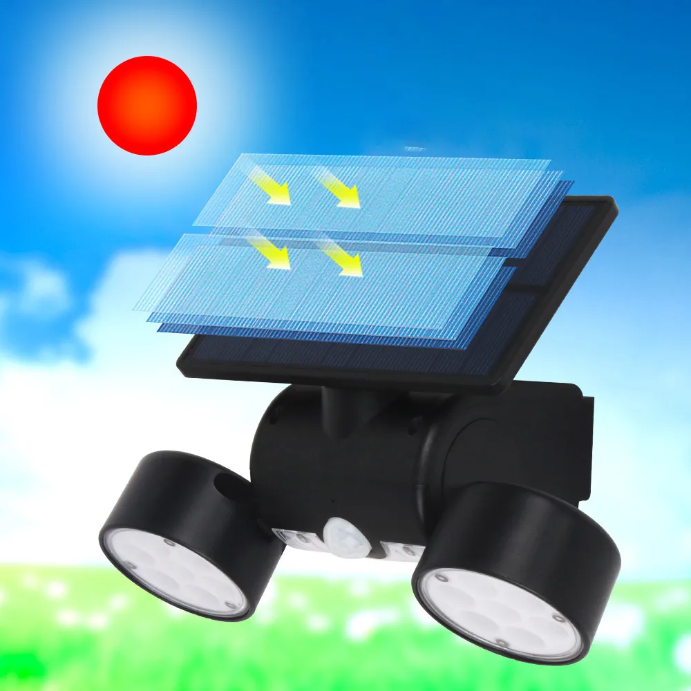 30led Solar Round with Rotating Two-head Spotlight Garden Light
