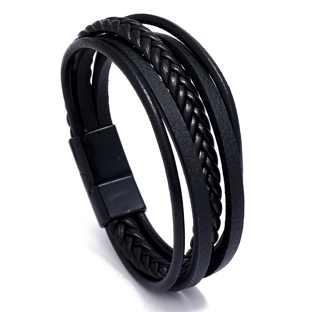 Woven Multi-layer Men's Jewelry Jewelry Ethnic Style Retro Alloy Magnetic Buckle Leather Bracelet