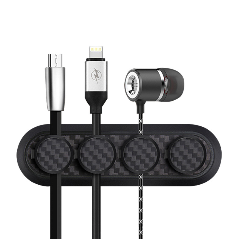 Carbon Fiber Texture Magnetic Cable Organizer Cable Clip Data Cable Storage Set · Black