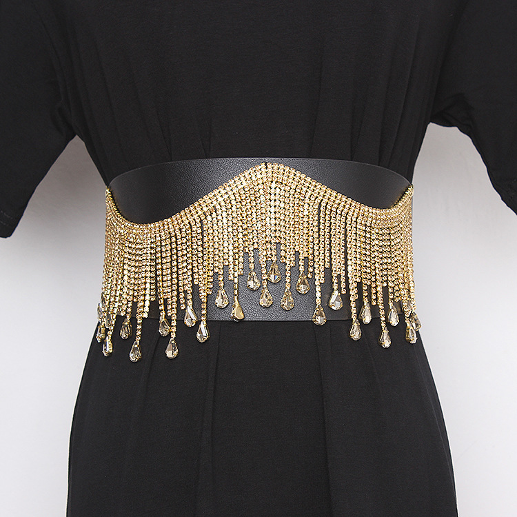 Title 2, Fashion Wide Belt Fringed Rhinestone Inlaid All...