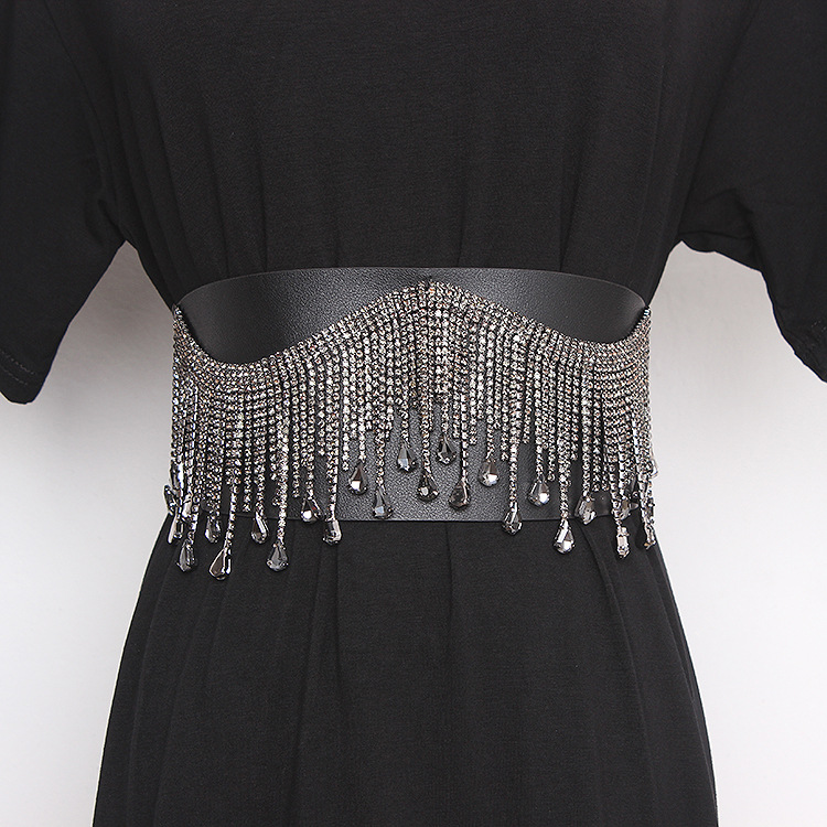 Title 1, Fashion Wide Belt Fringed Rhinestone Inlaid All...