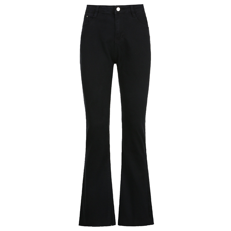 Women's New Fashion High Waist Slim Retro Flared Casual Jeans Black - Shop at LoveMi