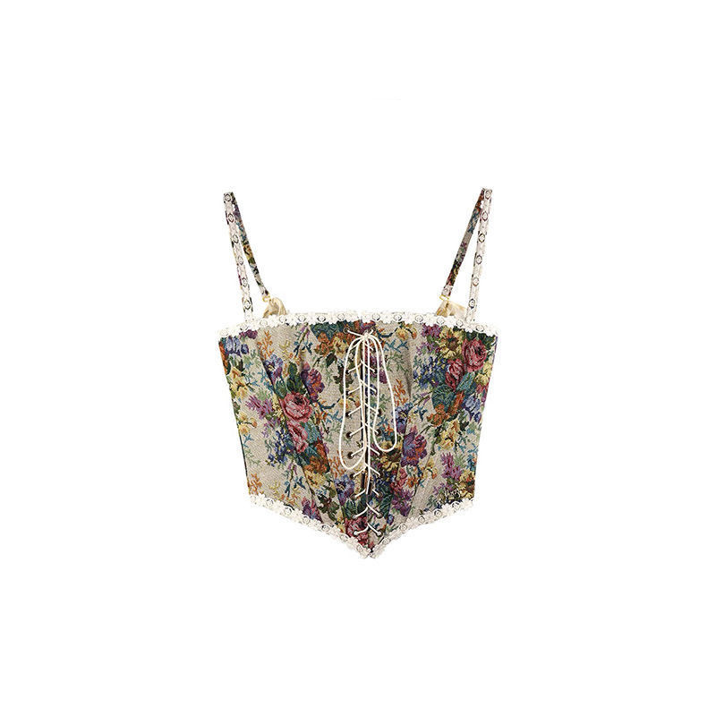 Retro Heavy Industry Lace Camisole Female Fishbone Lace Up Slim Fit Outside And Inside