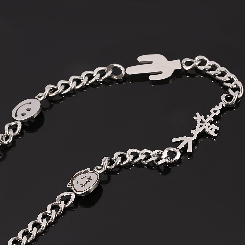 Smiley Cactus Cuban Chain Necklace Silver