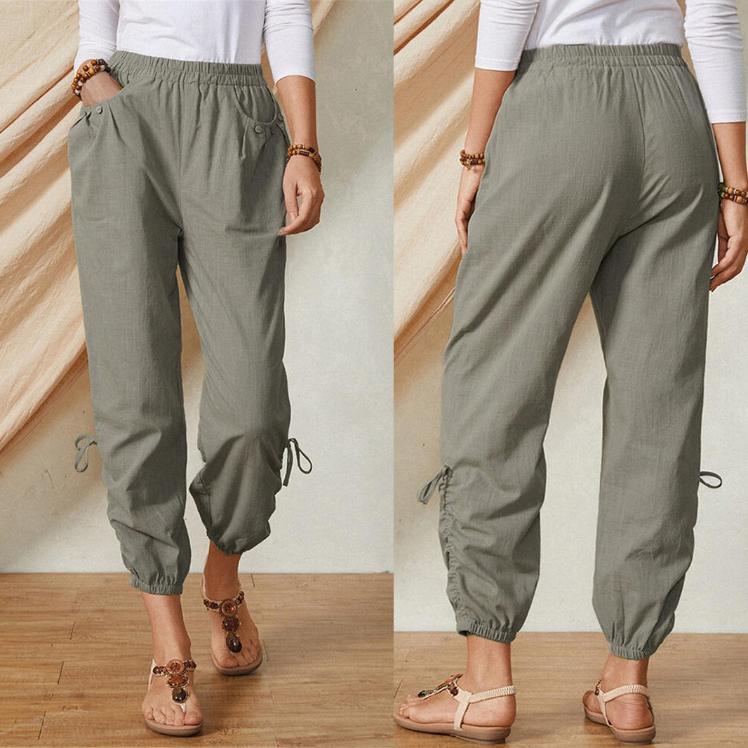 New Style Casual Pants Women's Pocket Polyester Cotton Retro Pants