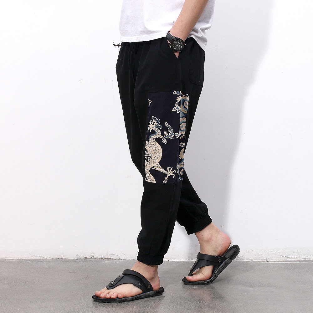 Chinese Style Cotton And Linen Nine Points Casual Pants Men