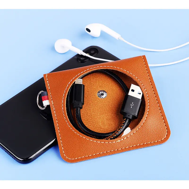 Data cable storage bag leather window display
