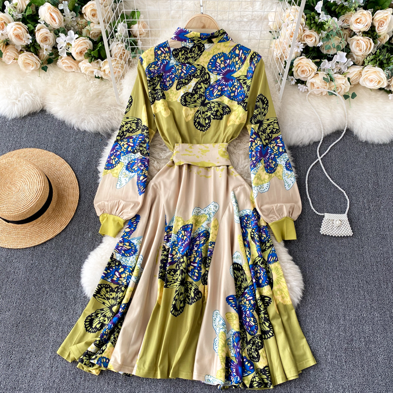 Waist Slimming Niche Printed Dress Women