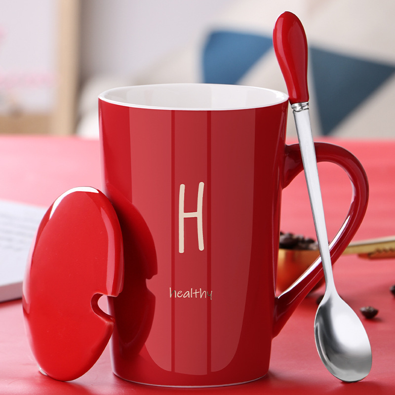 Title 1, Ceramic Mug With Lid Spoon Trend Couple Drinkin...