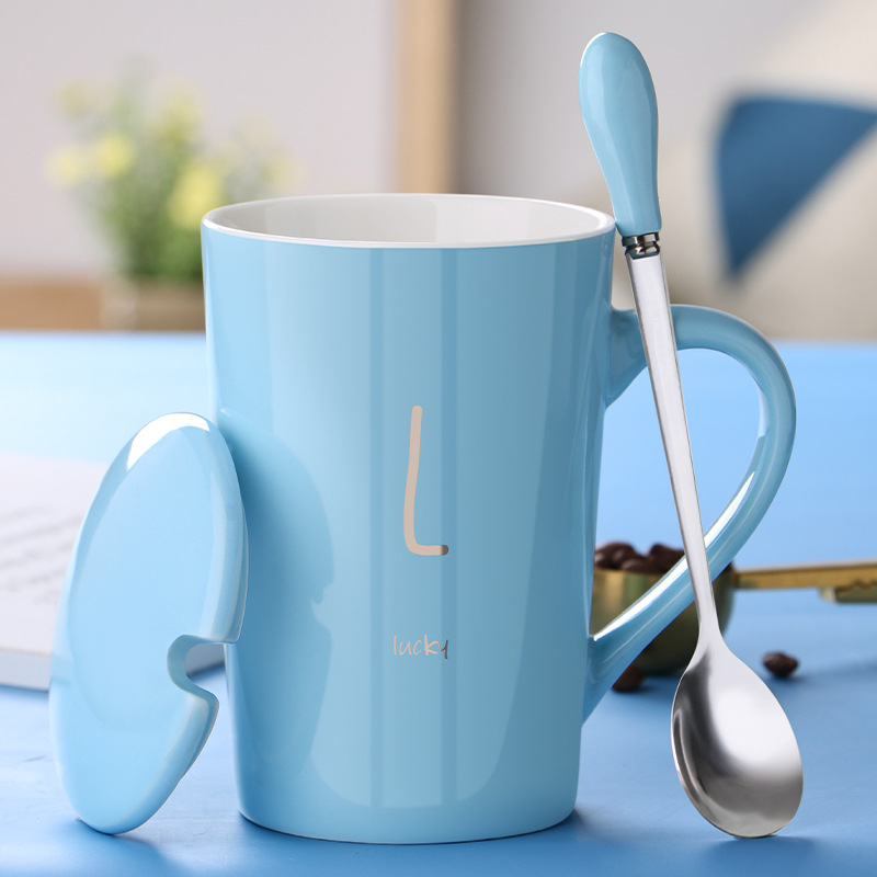 Title 5, Ceramic Mug With Lid Spoon Trend Couple Drinkin...