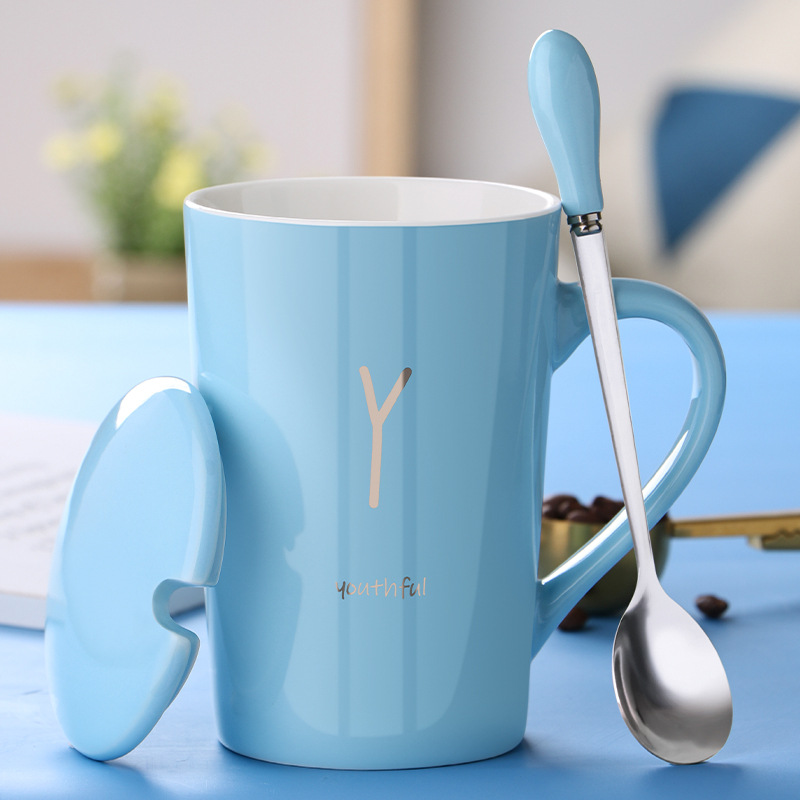 Title 6, Ceramic Mug With Lid Spoon Trend Couple Drinkin...