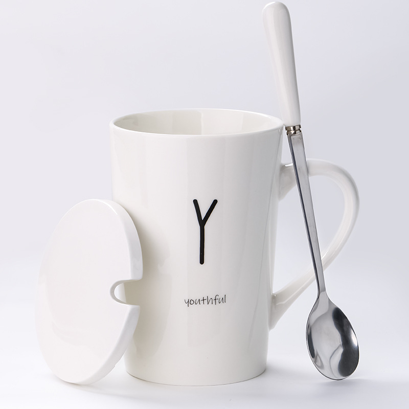 Title 11, Ceramic Mug With Lid Spoon Trend Couple Drinkin...