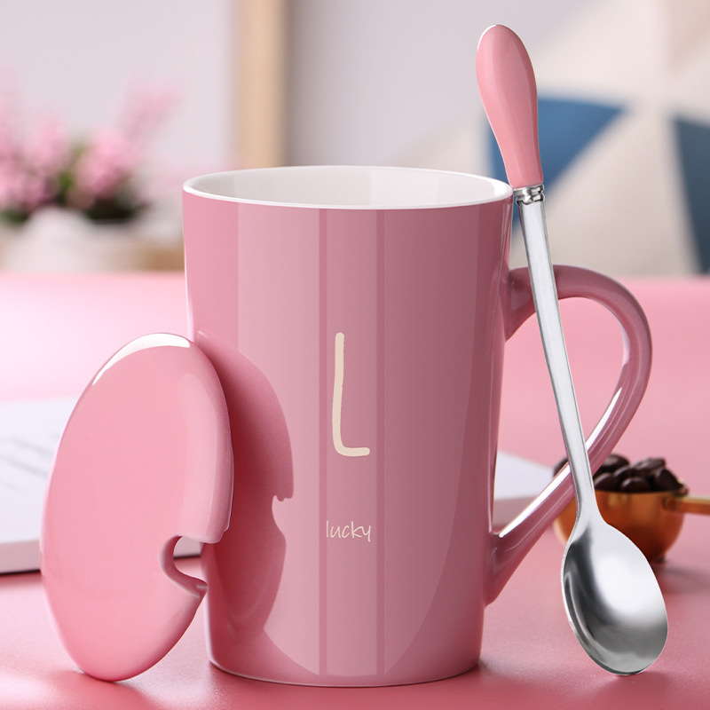 Title 12, Ceramic Mug With Lid Spoon Trend Couple Drinkin...