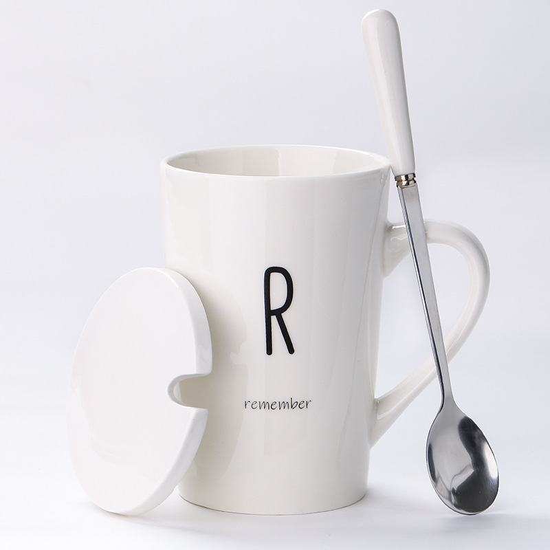 Title 14, Ceramic Mug With Lid Spoon Trend Couple Drinkin...