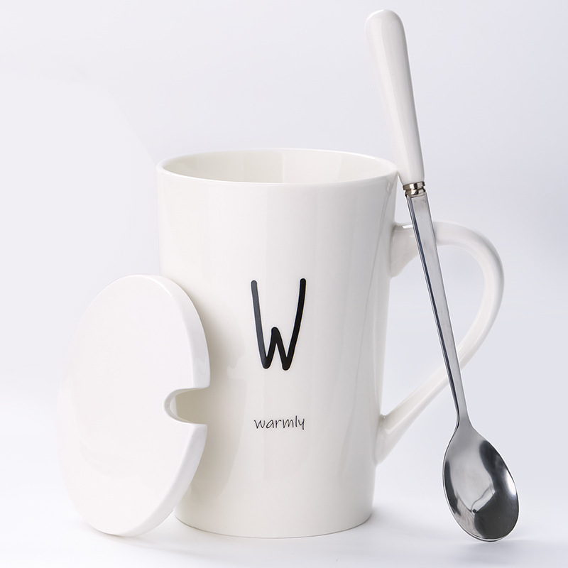 Title 21, Ceramic Mug With Lid Spoon Trend Couple Drinkin...