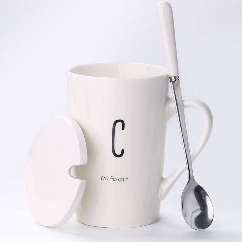 Title 19, Ceramic Mug With Lid Spoon Trend Couple Drinkin...