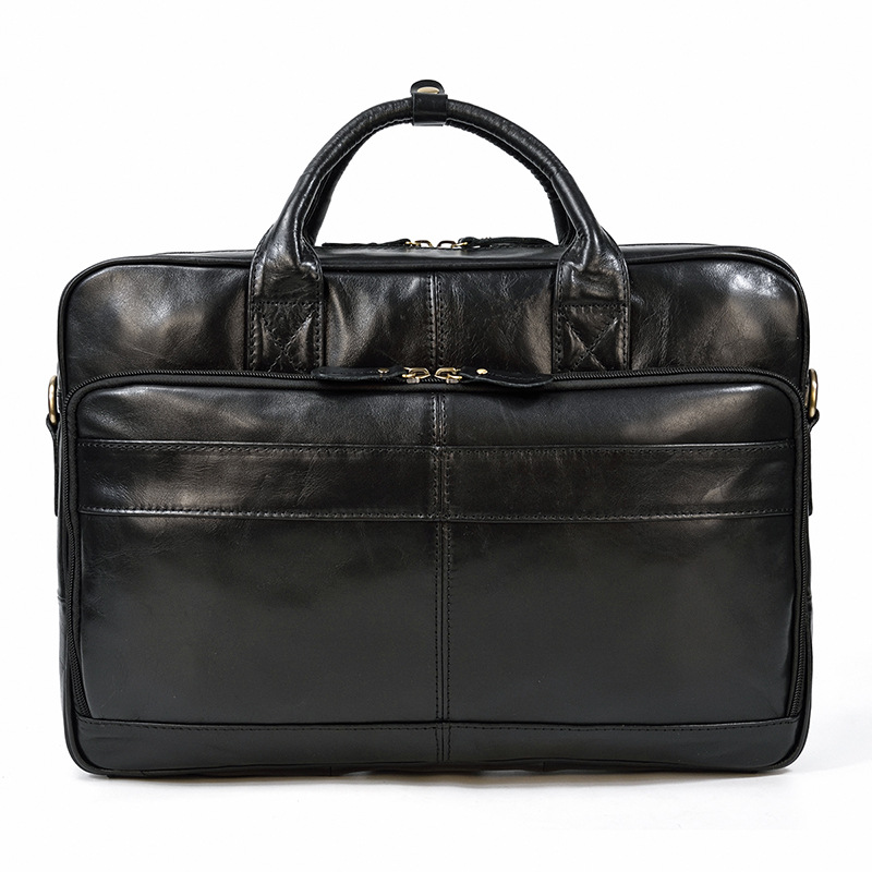 Vintage Men's Briefcase Genuine Leather Business Commuter Bag Crazy Horse Leather Black - Shop at LoveMi