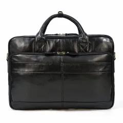 Vintage Men's Briefcase Genuine Leather Business Commuter Bag Crazy Horse Leather - Black - View 1