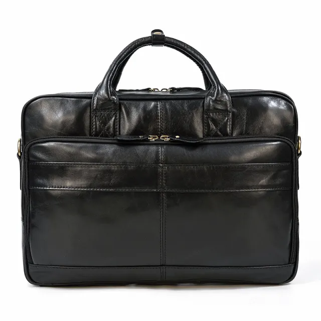 Vintage Men's Briefcase Genuine Leather Business Commuter Bag Crazy Horse Leather Black - Shop at LoveMi