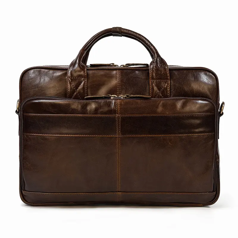 Vintage Men's Briefcase Genuine Leather Business Commuter Bag Crazy