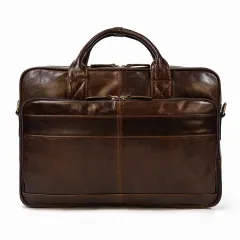 Vintage Men's Briefcase Genuine Leather Business Commuter Bag Crazy Horse Leather - Coffee - View 1