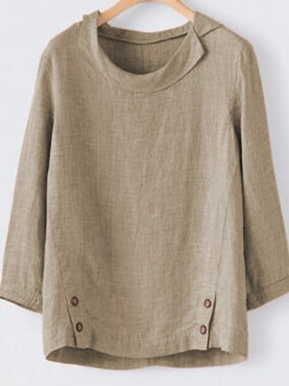 Women's Solid Color Cotton And Linen Shirt All-Match Long-Sleeved Hem Buttoned Shirt