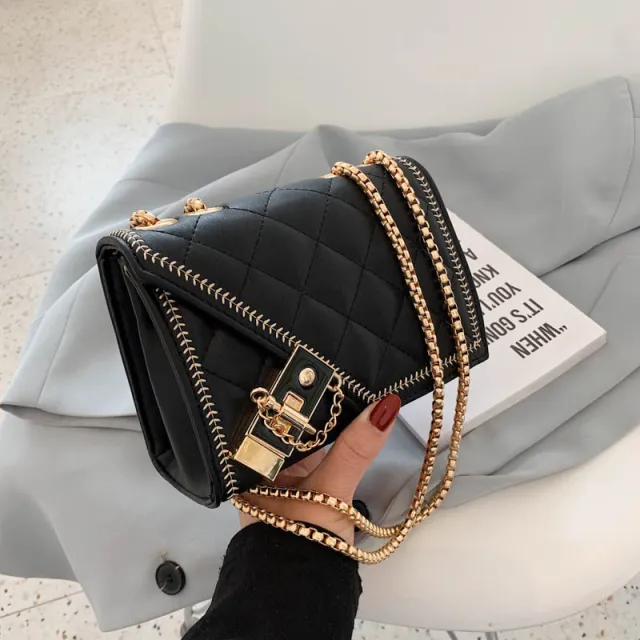 Lingge Chain Messenger Fashion Small Square Bag Black - Shop at LoveMi
