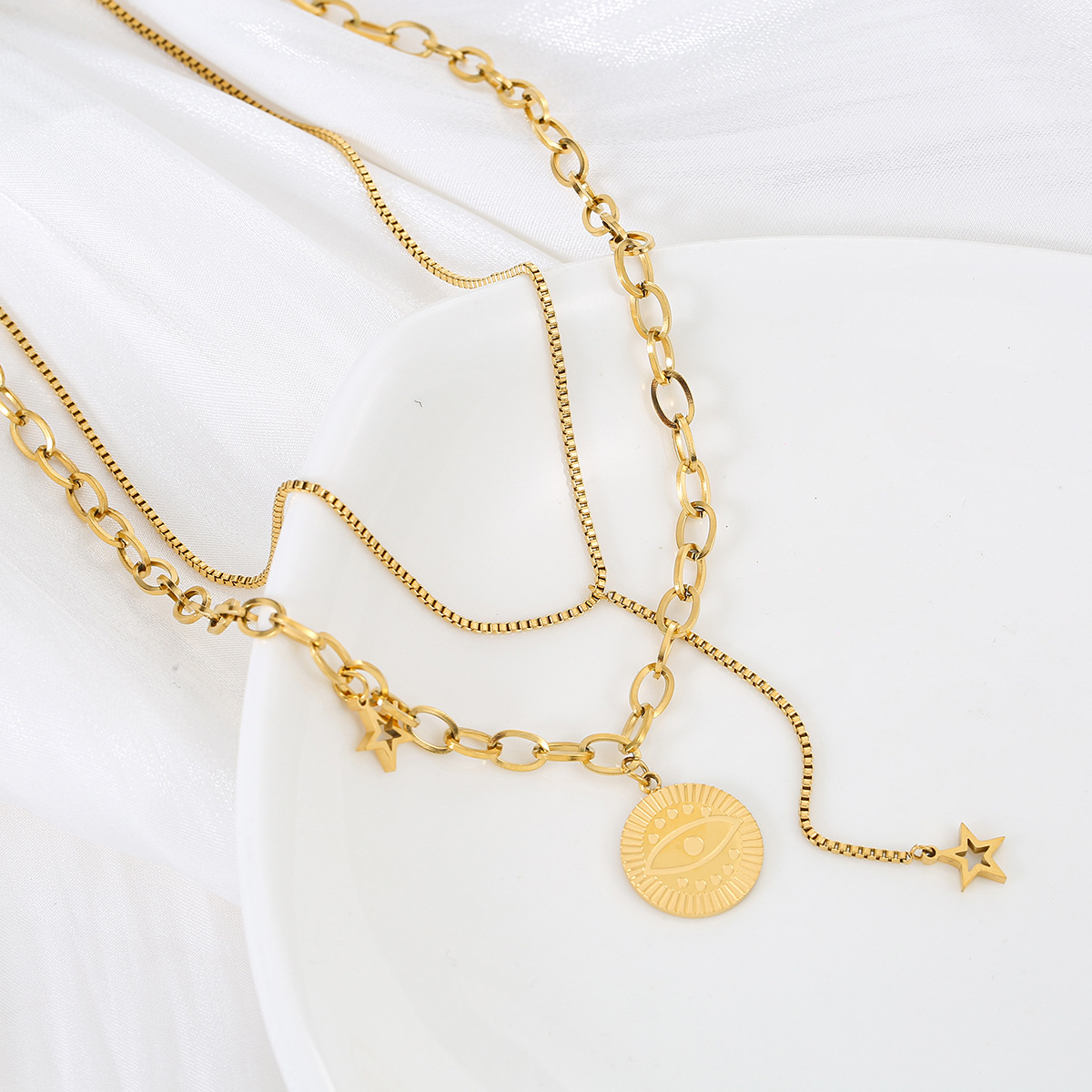 Double-layer God's Eye Titanium Steel Necklace