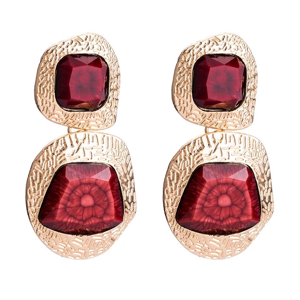 Artificial Gemstone Gold Earrings Female Retro Autumn Earrings