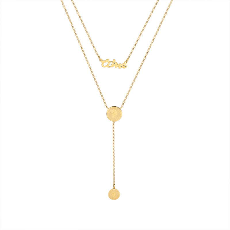 English Long Tassel Queen Portrait Medal Pendant Multi-layered Necklace