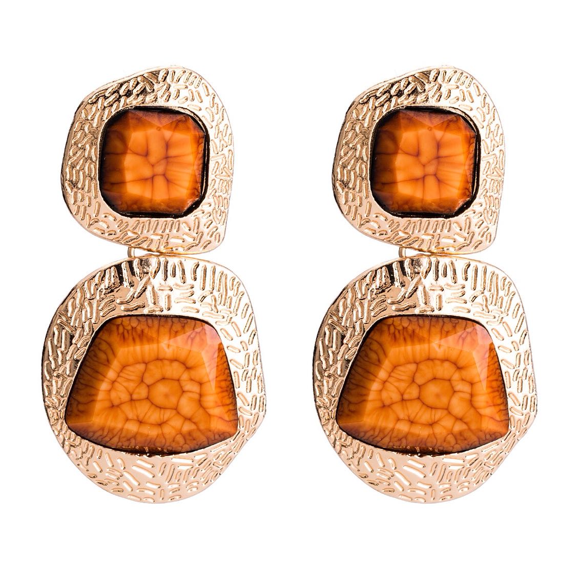 Exaggerated Artificial Gemstone Gold Earrings