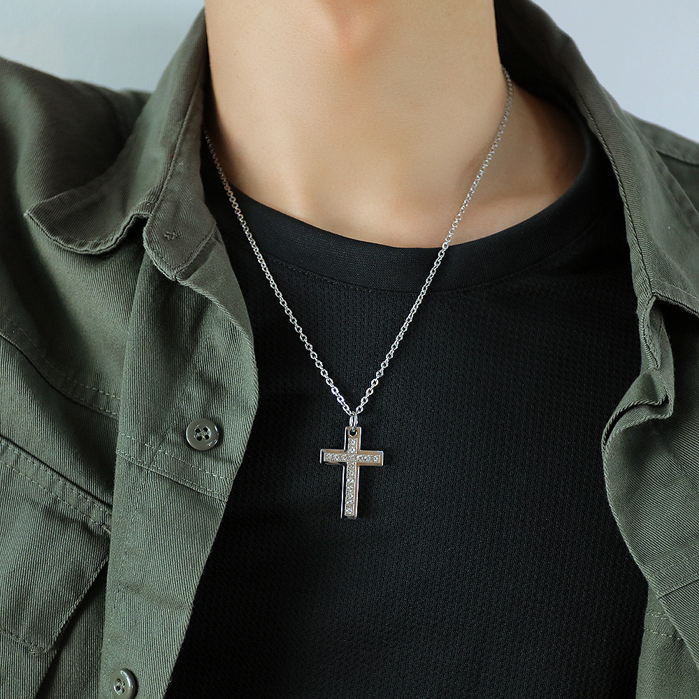 Fashion Retro Inlaid Zircon Cross Necklace