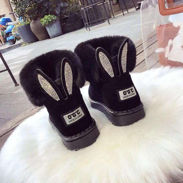 Women's Mid tube Plus Velvet Cotton Shoes Snow Boots Black - Shop at LoveMi
