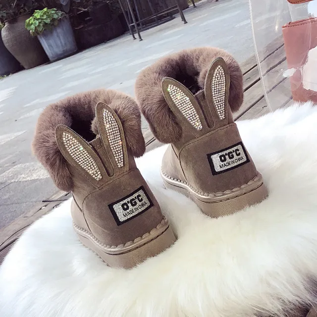 Women's Mid tube Plus Velvet Cotton Shoes Snow Boots Khaki - Shop at LoveMi