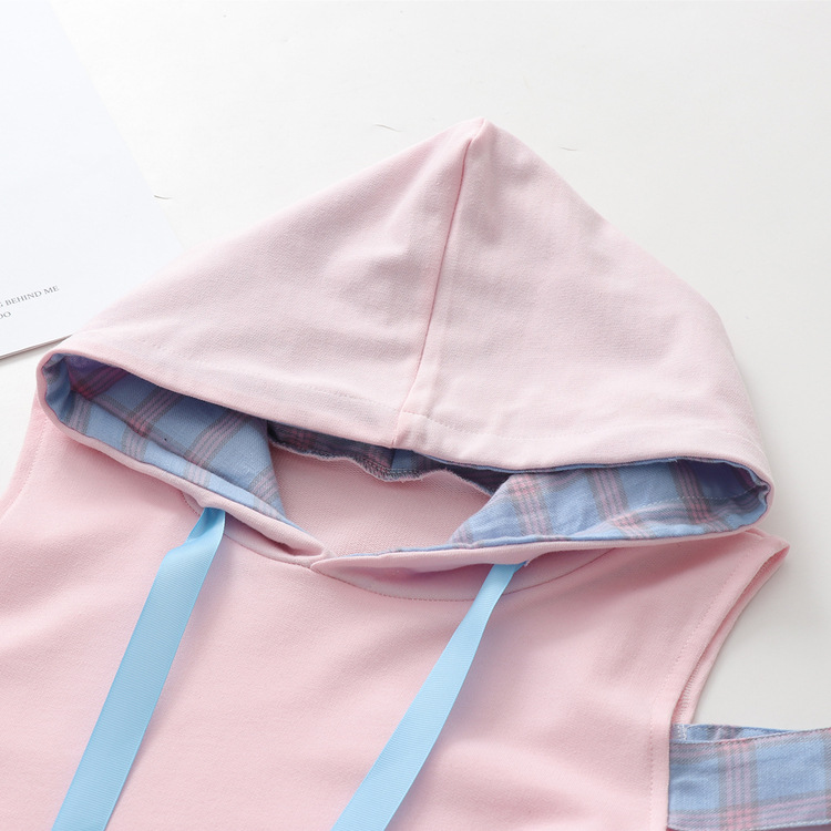 Off-the-shoulder Hooded Student Thin Sweater