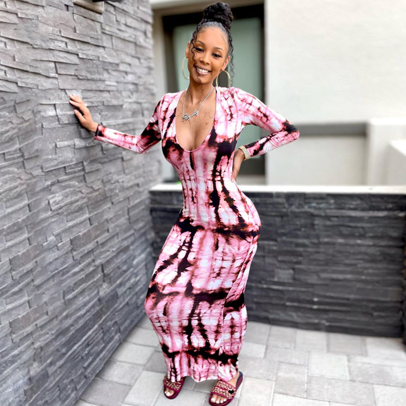 Sexy Temperament Printed Long-sleeved Dress