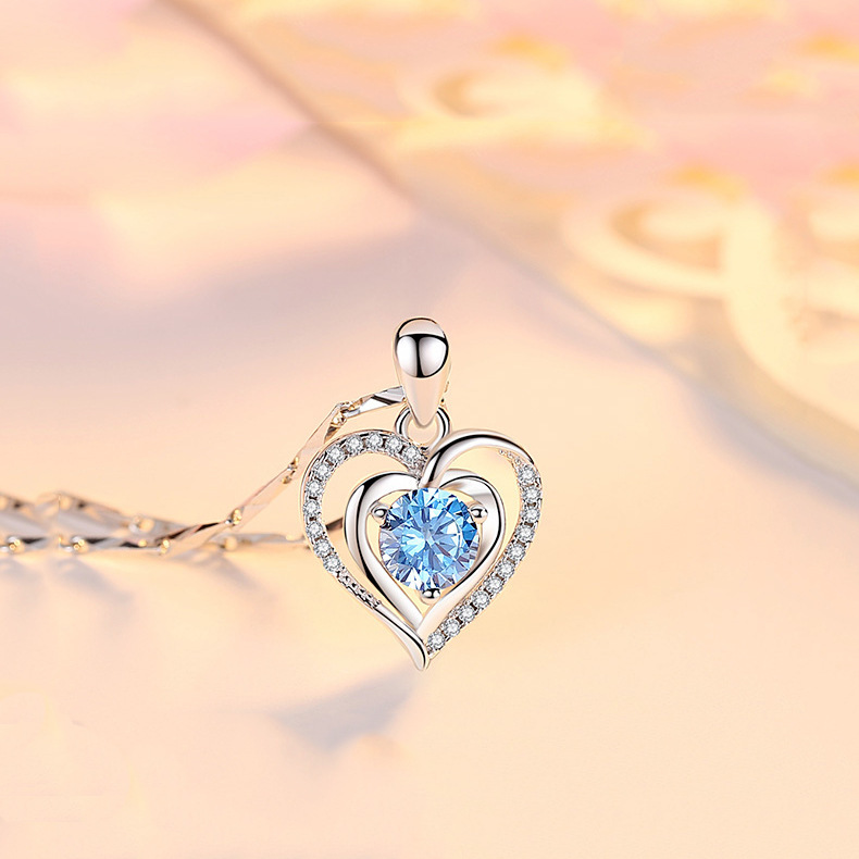 Silver Love Necklace Women Japanese And Korean Simple Heart-shaped Diamond Pendant When