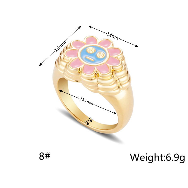 Brass Gold-plated Color-preserving Cute Smiley Ring
