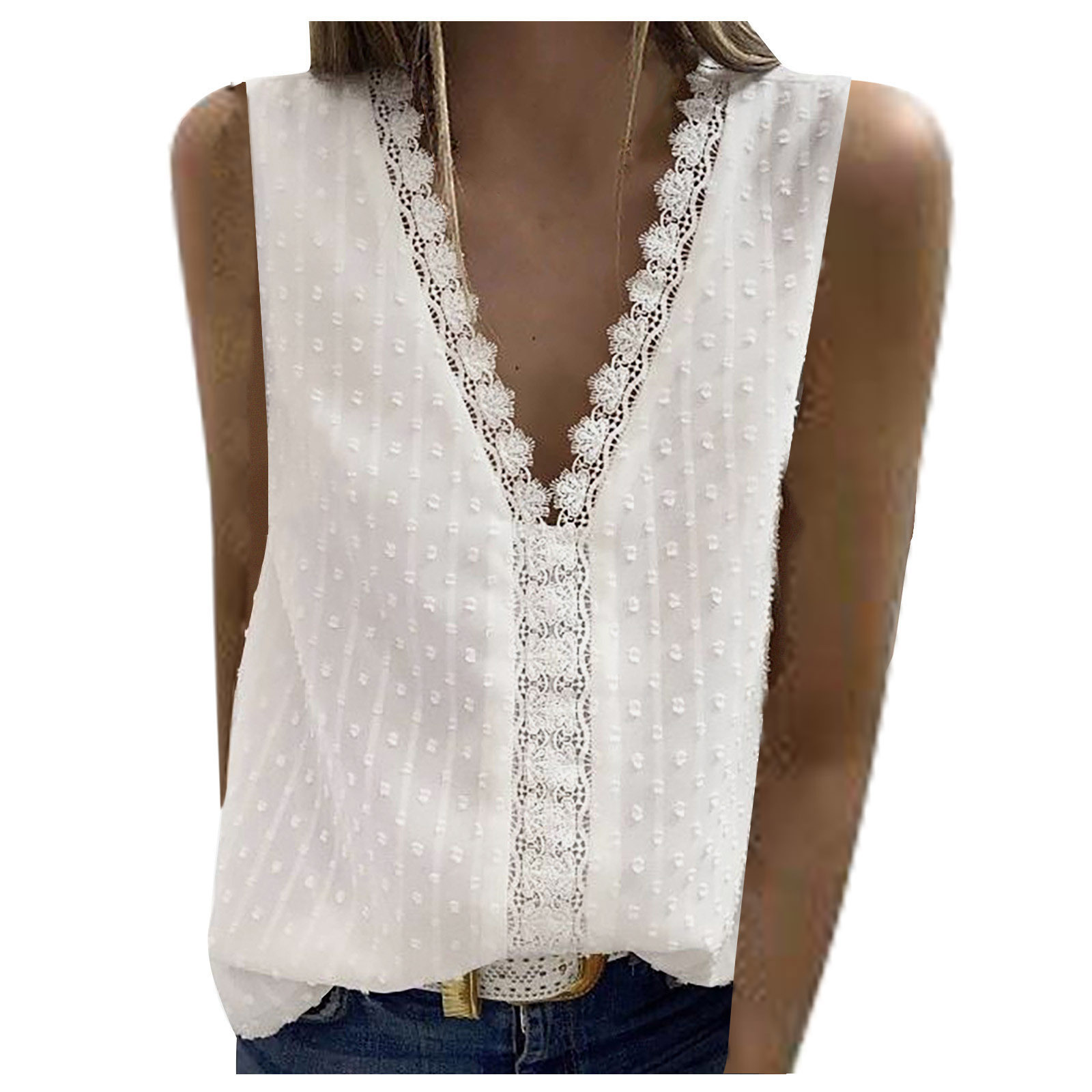 Women's Sleeveless Lace Stitching Chiffon Vest Top