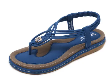 Sandals Women's Metal Braided Flat Shoes Blue - Shop at LoveMi