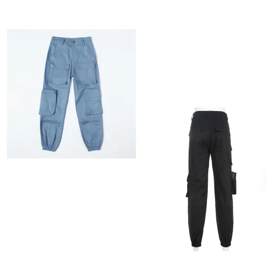 Multi pocket zip pants Black And Blue - Shop at LoveMi