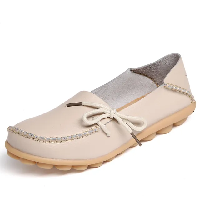 Leather Soft Sole Non slip Peas Shoes Apricot - Shop at LoveMi