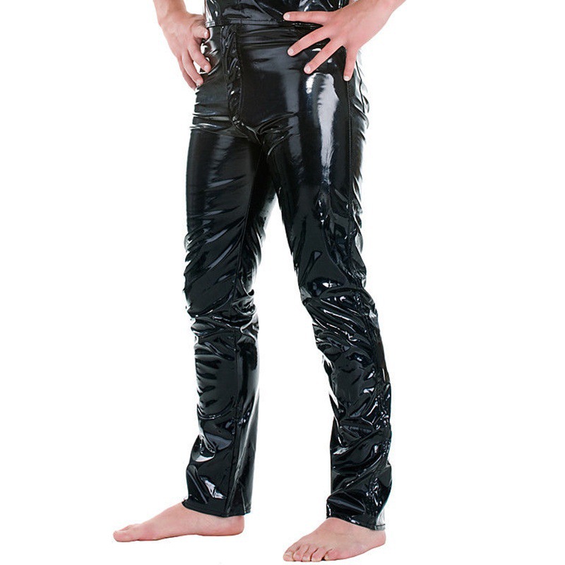 Black Casual European And American Large Size Men's Outer Wear Mid-waist Solid Color PU Motorcycle Leather Pants